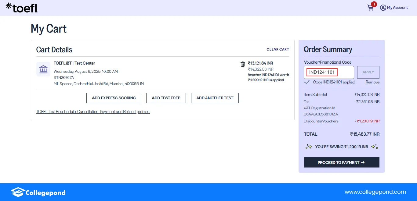 TOEFL Discount Screenshot 2025